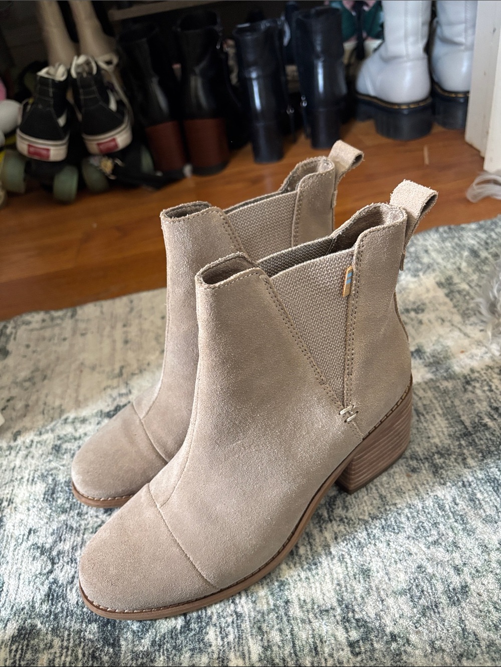 Toms Taupe Suede Chelsea Ankle Boots